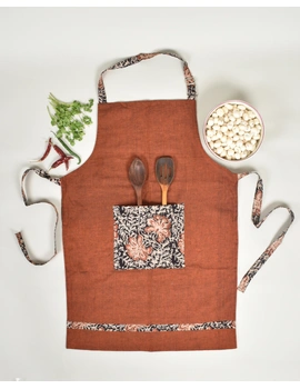 Apron, Oven Glove And Pot Holder Set In Rust Cotton With Kalamkari: HKL01D-1-sm