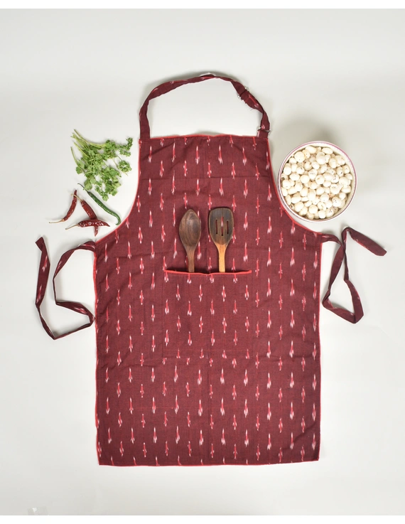 Apron, Oven Glove And Potholder Set In Maroon cotton Ikat: HKL02DD-1