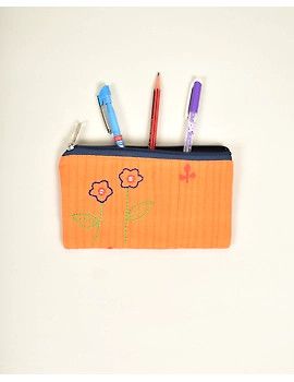 Orange pencil pouch with hand embroidery - PPH02F-1-sm