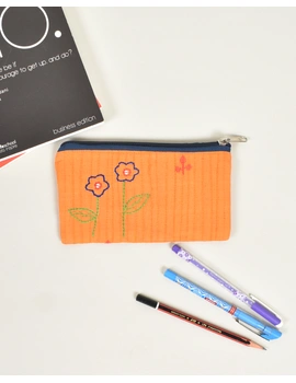Orange pencil pouch with hand embroidery - PPH02F-PPH02F-sm