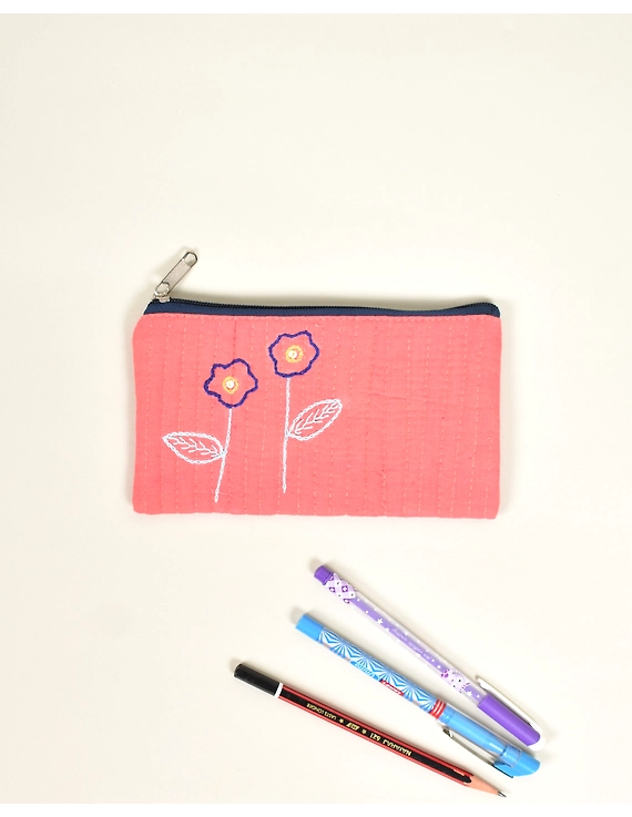 Lite Pink Pencil pouch with hand embroidery - PPH02I-1