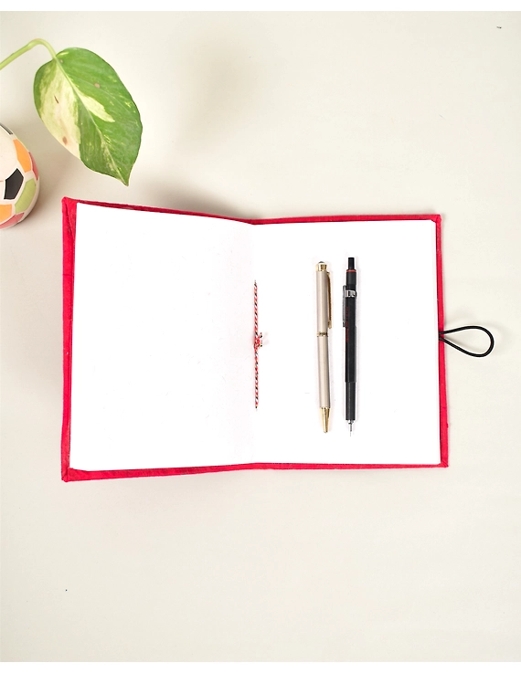 Red Slub Silk Handmade Diary with Flower Print : STN05BD-2