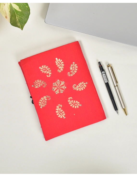 Red Silk Handmade Diary with Flower Print : STN05B-1