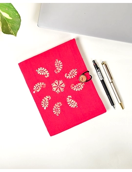 Red Slub Silk Handmade Diary with Flower Print : STN05BD-STN05BD-sm
