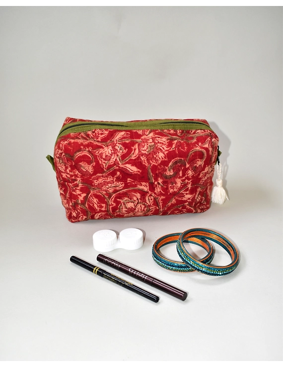 Red Kalamkari Travel Pouch With zip : VKP01F-VKP01F
