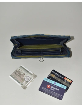 Blue and yellow kalamkari ladies wallet with zip : WLL07A-2-sm