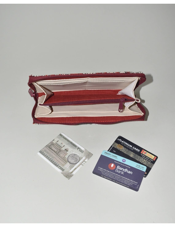 Red printed ladies wallet with zip : WLL07B-2