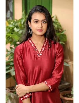 Red chanderi silk kurta with hand embroidery : LK470A-S-1-sm