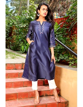 Blue chanderi silk kurta with hand embroidery : LK460A-LK460A-S-sm