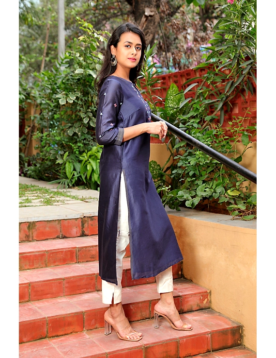 Blue chanderi silk kurta with hand embroidery : LK460A-S-3