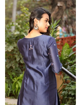 Blue chanderi silk kurta with hand embroidery : LK460A-XL-3-sm