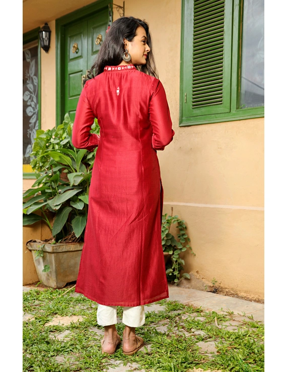Red chanderi silk kurta with hand embroidery : LK470A-XXL-2