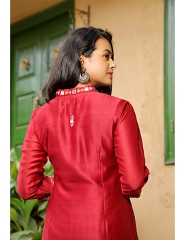 Red chanderi silk kurta with hand embroidery : LK470A-S-5-sm
