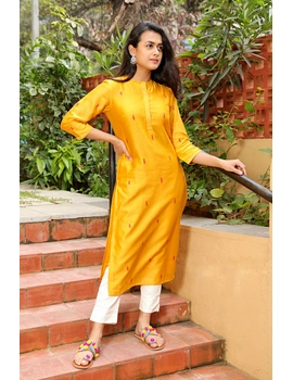 Yellow chanderi silk kurta with hand embroidery : LK480A-L-1-sm