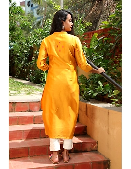 Yellow chanderi silk kurta with hand embroidery : LK480A-S-4-sm