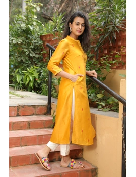 Yellow chanderi silk kurta with hand embroidery : LK480A-L-5-sm