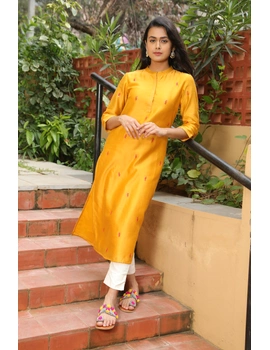 Yellow chanderi silk kurta with hand embroidery : LK480A-XL-6-sm