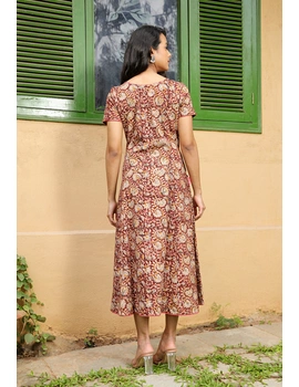 BROWN KALAMKARI COTTON DRESS WITH SHORTSLEEVES: LD485D-S-2-sm