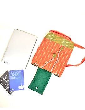 Quilted Orange &amp; Green Ikkat Backpack Bag : VBPS08-2-sm