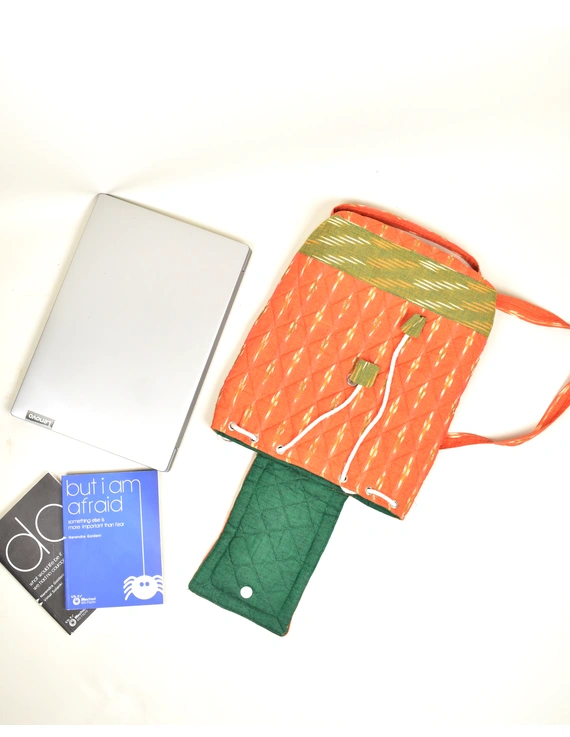 Quilted Orange &amp; Green Ikkat Backpack Bag : VBPS08-2
