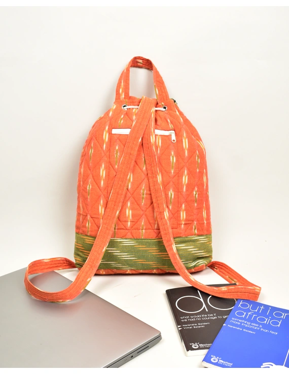 Quilted Orange &amp; Green Ikkat Backpack Bag : VBPS08-1