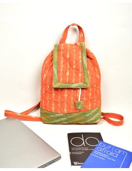 Quilted Orange &amp; Green Ikkat Backpack Bag : VBPS08D-VBPS08D-sm