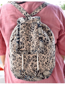 Quilted blue and black kalamkari backpack bag: VBPS07-3-sm