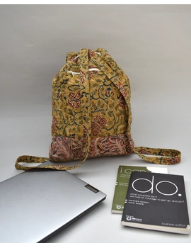 QUILTED YELLOW AND RED FLOWER KALAMKARI BACKPACK BAG: VBPS06D-2-sm