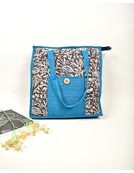 Kalamakari Quilted Tote Bag - Medium - Blue -TBKM03B-TBKM03B-sm