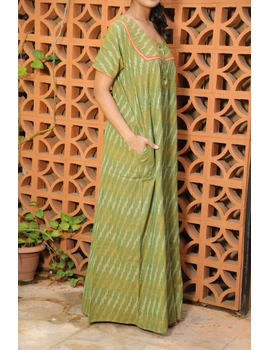 Green and Orange Handcrafted Nighties In Ikat Cotton : NW110D-S/M-2-sm