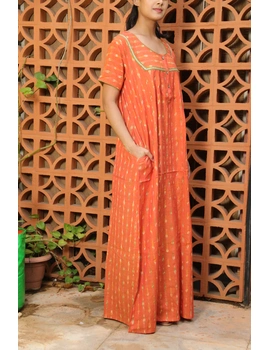 Orange and Green Handcrafted Nighties In Ikat Cotton : NW110E-S/M-1-sm