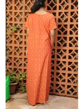 Orange and Green Handcrafted Nighties In Ikat Cotton : NW110E-S/M-2-sm