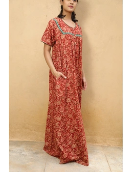 Red and Green Handcrafted Nighties In Soft Kalamkari Cotton : NW110F-S/M-L/XL-1-sm