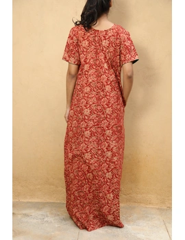 Red and Green Handcrafted Nighties In Soft Kalamkari Cotton : NW110F-S/M-L/XL-2-sm