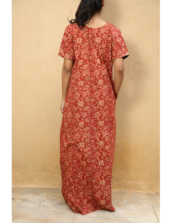 Red and Green Handcrafted Nighties In Soft Kalamkari Cotton : NW110F-S/M-L/XL-2
