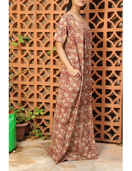 Maroon and Brown Handcrafted Nighties In Soft Kalamkari Cotton : NW110G-S/M-L/XL-1-sm