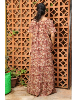 Maroon and Brown Handcrafted Nighties In Soft Kalamkari Cotton : NW110G-S/M-L/XL-2-sm
