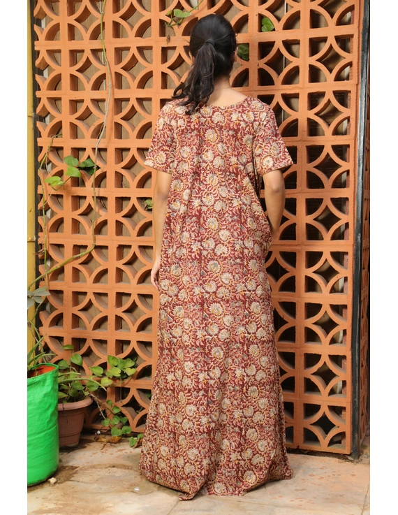 Maroon and Brown Handcrafted Nighties In Soft Kalamkari Cotton : NW110G-S/M-L/XL-2