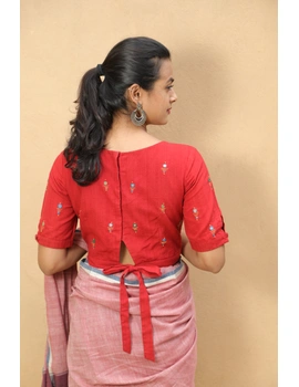 Red handloom blouse with back ties : RB14A-M-2-sm