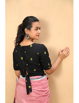 Black handloom blouse with back ties : RB14B-S-2-sm