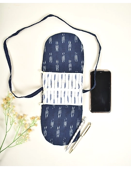 Multi-pocket sling bag in blue ikat cotton: CPI01BD-CPI01BD-sm