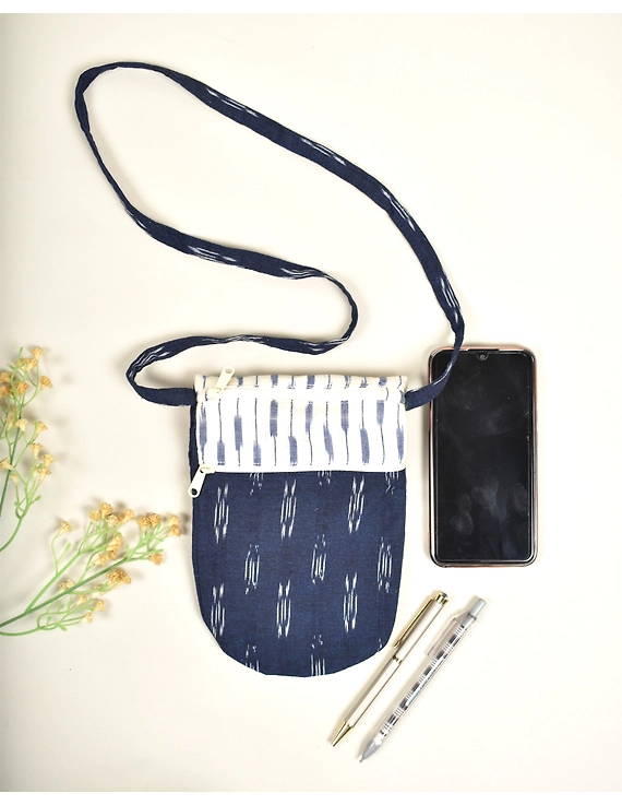 Multi-pocket sling bag in blue ikat cotton: CPI01BD-1