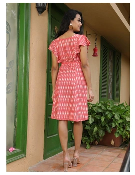 Pink ikat short dress with a frill design: LD660B-S-3-sm