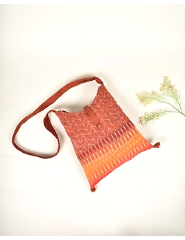 Maroon and yellow Ikkat Sling Bag With Hand Embroidery : SBG01F-1-sm