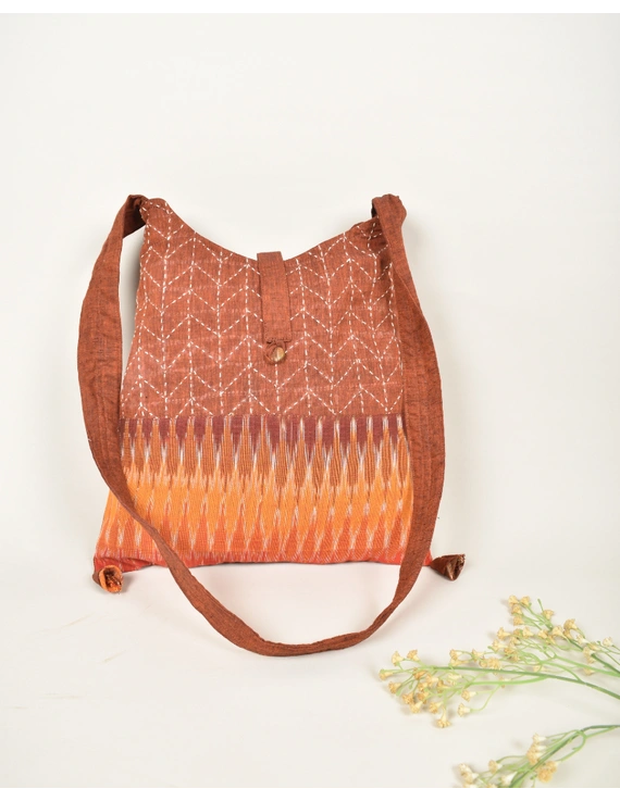 Maroon and yellow Ikkat Sling Bag With Hand Embroidery : SBG01F-2