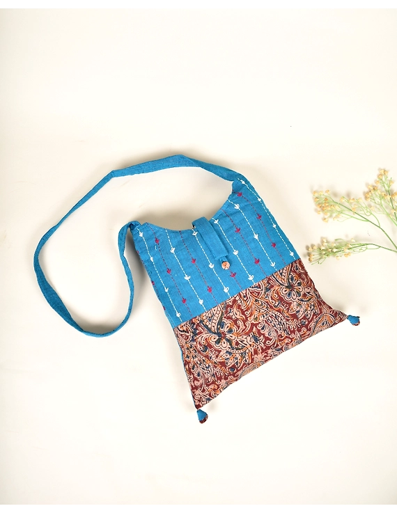 T.Blue and Red Kalamkari Sling Bag With Embroidery : SBG01G-SBG01G