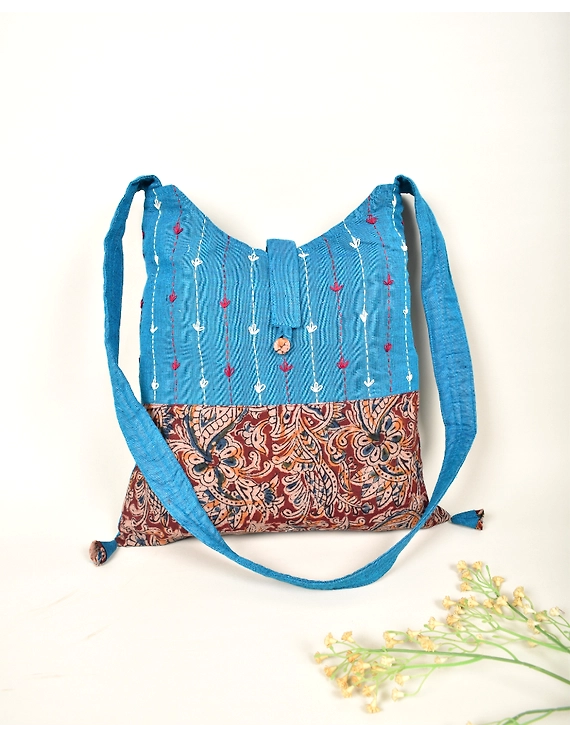 T.Blue and Red Kalamkari Sling Bag With Embroidery : SBG01G-1