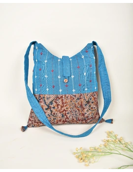 T.Blue and Red Kalamkari Sling Bag With Embroidery : SBG01G-1-sm