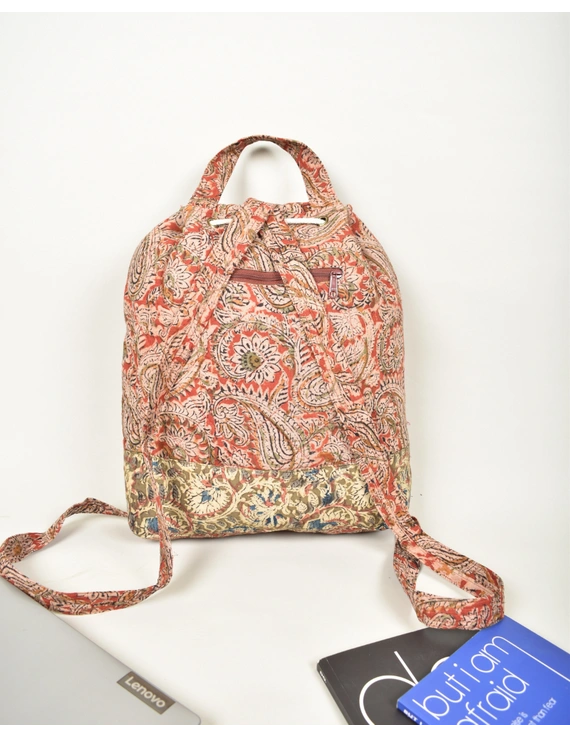 Quilted Red &amp; Green Kalamkari Backpack Bag : VBPS09D-2