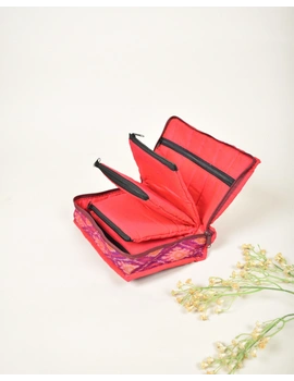 Pink And Orange Ikat Jewellery Case with 4 Zip Pockets : VKJ04D-1-sm